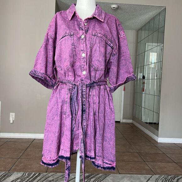 NWOT Free People Jenny Tunic Dress Purple Oversized Belted Mini - Picture 4 of 9